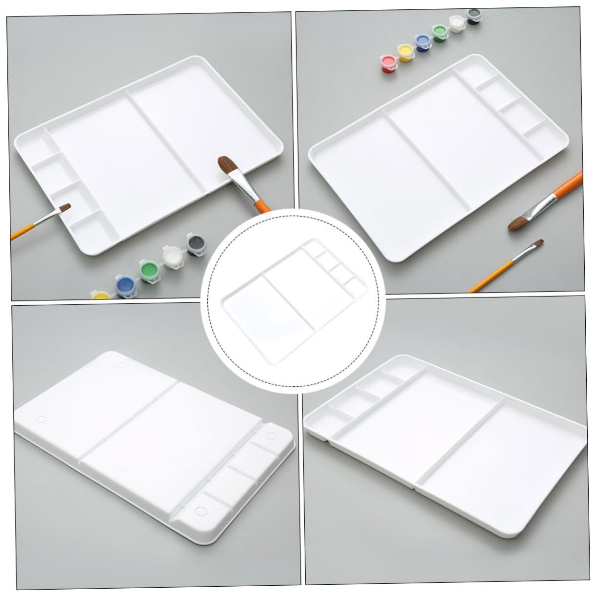 Palette de Peinture Carrée à Compartiments en PP Blanc