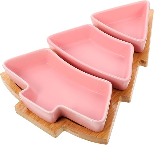 Angoily Bandeja de cerámica con forma de árbol de Navidad para entretenimiento, plato de servir alimentos con base para aperitivos, aperitivos,