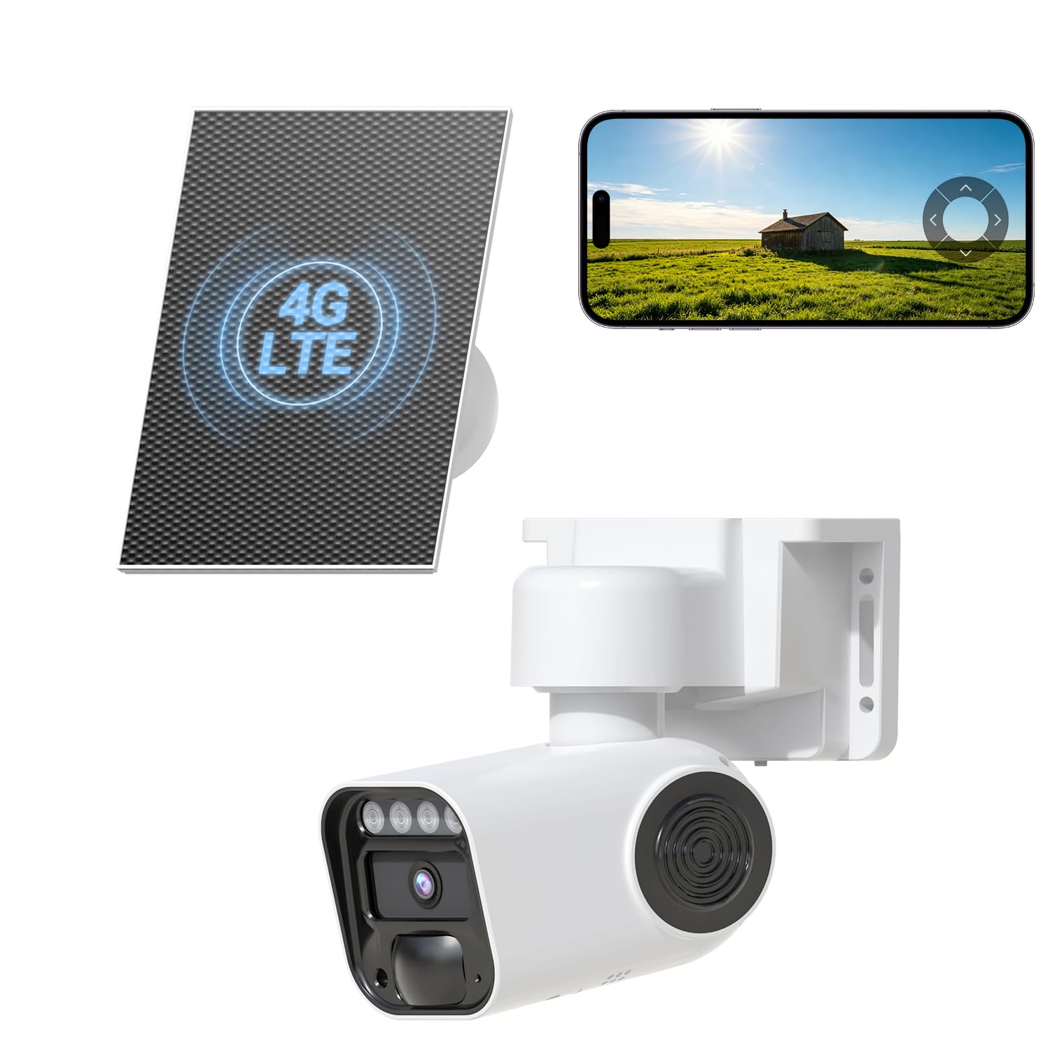 runofast 4G LTE Cellular Security Cameras Solar Powered No WiFi Needed Security Camera Outdoor Wireless Built-in eSIM Card 1080P HD Color Night Vision PTZ Live View Motion Detection 2-Way Audio