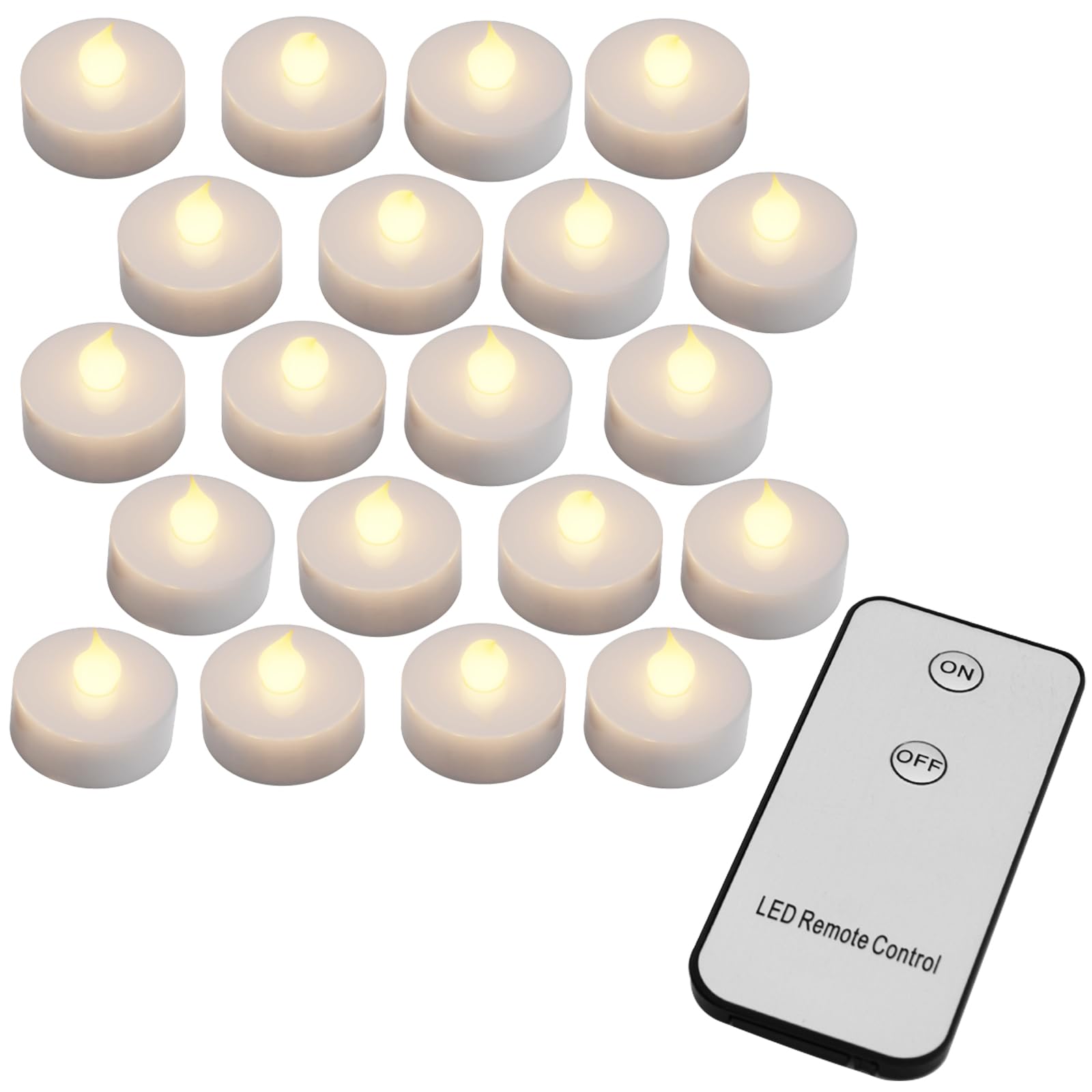 Monzana Warm White Monzana® 20 Pcs Led Tea Light Candles With Batteries And Remote Control | 300 Hour Electric Flickering Flame Effect | 3.7Cm Round Flameless Realistic Tea Lights