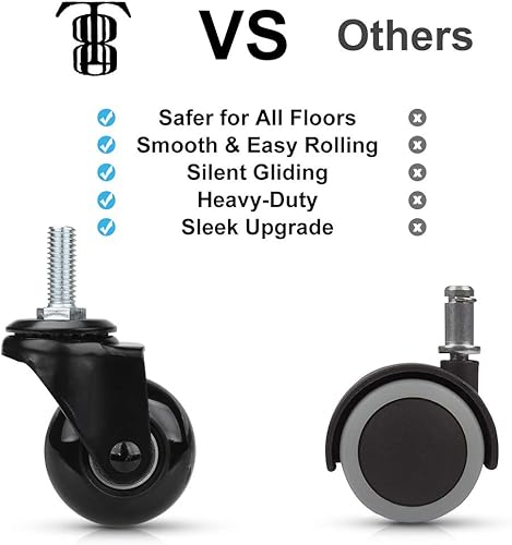 Miniatura 3 de Ruedas giratorias de repuesto para silla de 2 pulgadas, ruedas silenciosas y suaves, ruedas resistentes con vástago roscado de 516 pulgadas, seguras