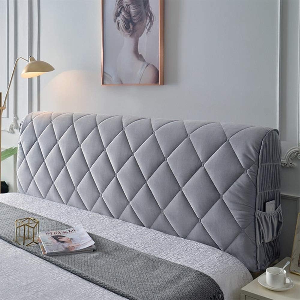 DEVINK Cabecero de cama multifuncional acolchado triángulo, decorativo para, respaldo ergonómico, cojín de pared, reposacabezas portátil, protección de pared, con funda extraíble de pana gris (150 cm,