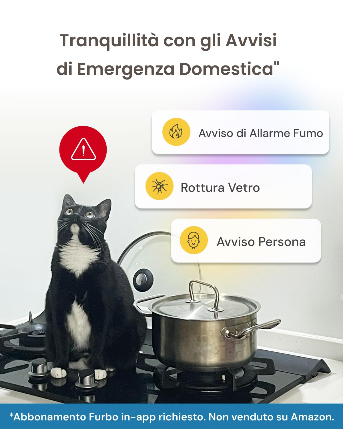 Furbo Videocamera 360° per Gatti con Pacchetto Sicurezza Casa [PREMIUM CON ABBONAMENTO RICHIESTO] Con App, Vista Rotante a 360°, Visione Notturna a Colori, Tracciamento Automatico, Lancio Croccantini