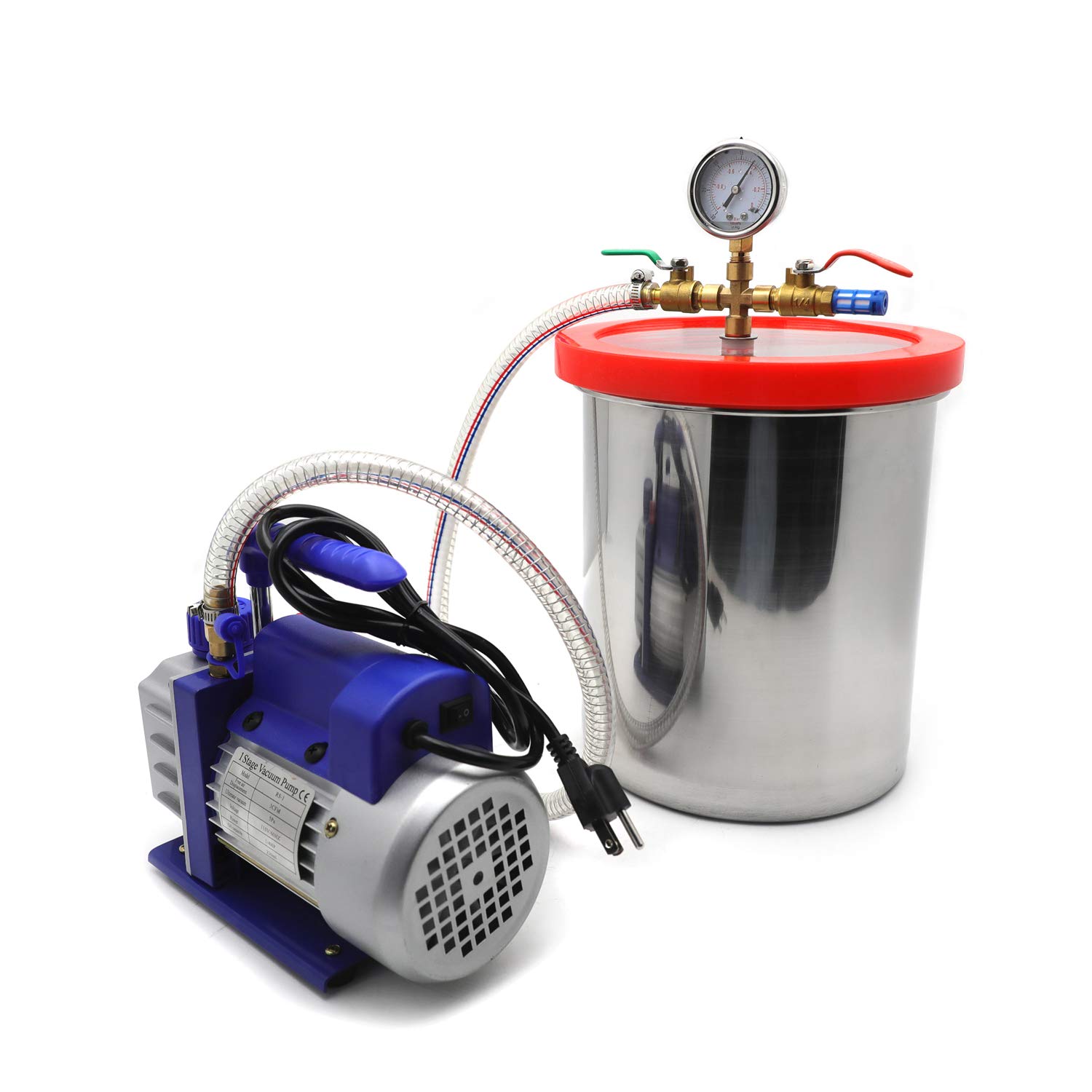 HTTMT- 3 Gallon Vacuum Chamber Degassing Silicone Set 3CFM Pump Single Stage 1/4HP Kit [P/N: ET-TOOL009-RAW]