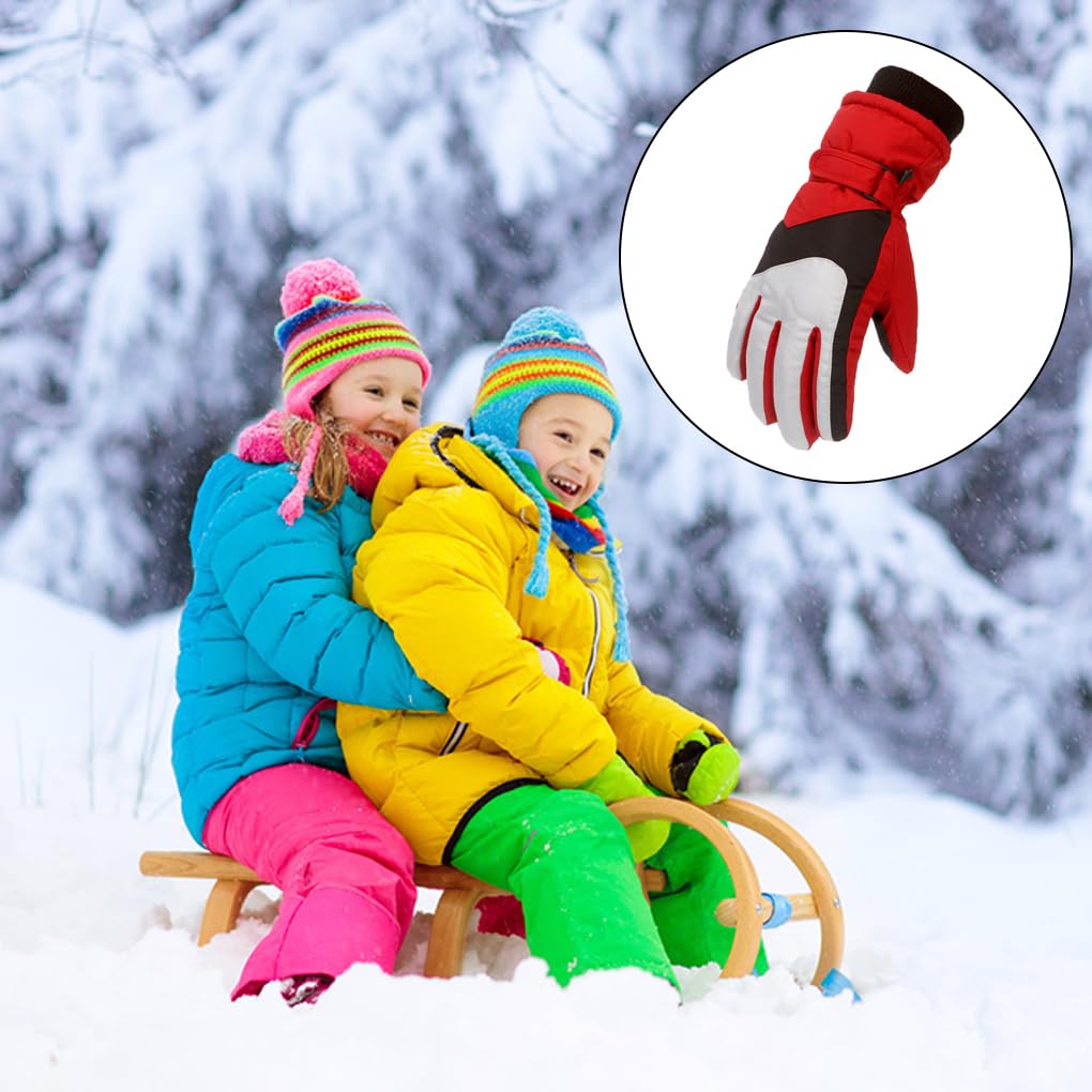 1 paio di guanti da sci per bambini guanti da sci da campeggio all'aperto guanto invernale caldo freddo guanto in cotone ispessimento protezione per le mani blu-verde