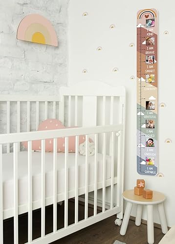 Miniatura 3 de Espejo de tabla de crecimiento para niños, regla de medición de altura de madera marcadores de hitos, tabla de pared plegable de altura para niños,