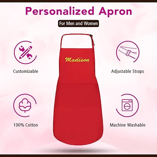 Miniatura 2 de Delantales personalizados para hombres y mujeres  Delantal personalizado con nombre bordado y bolsillos para cocina, pintura, manualidades, salón