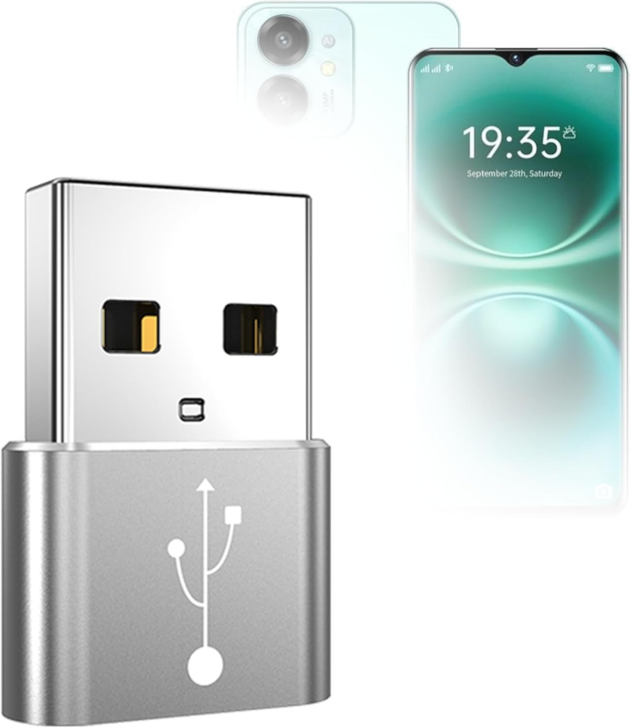 BoxWave Adapter Compatible with FOXIONO H22 Smartphone (6.5 in) - USB-A to C PortChanger (5-Pack), Type-C OTG Convert Charging Data Adapter - Metallic Silver