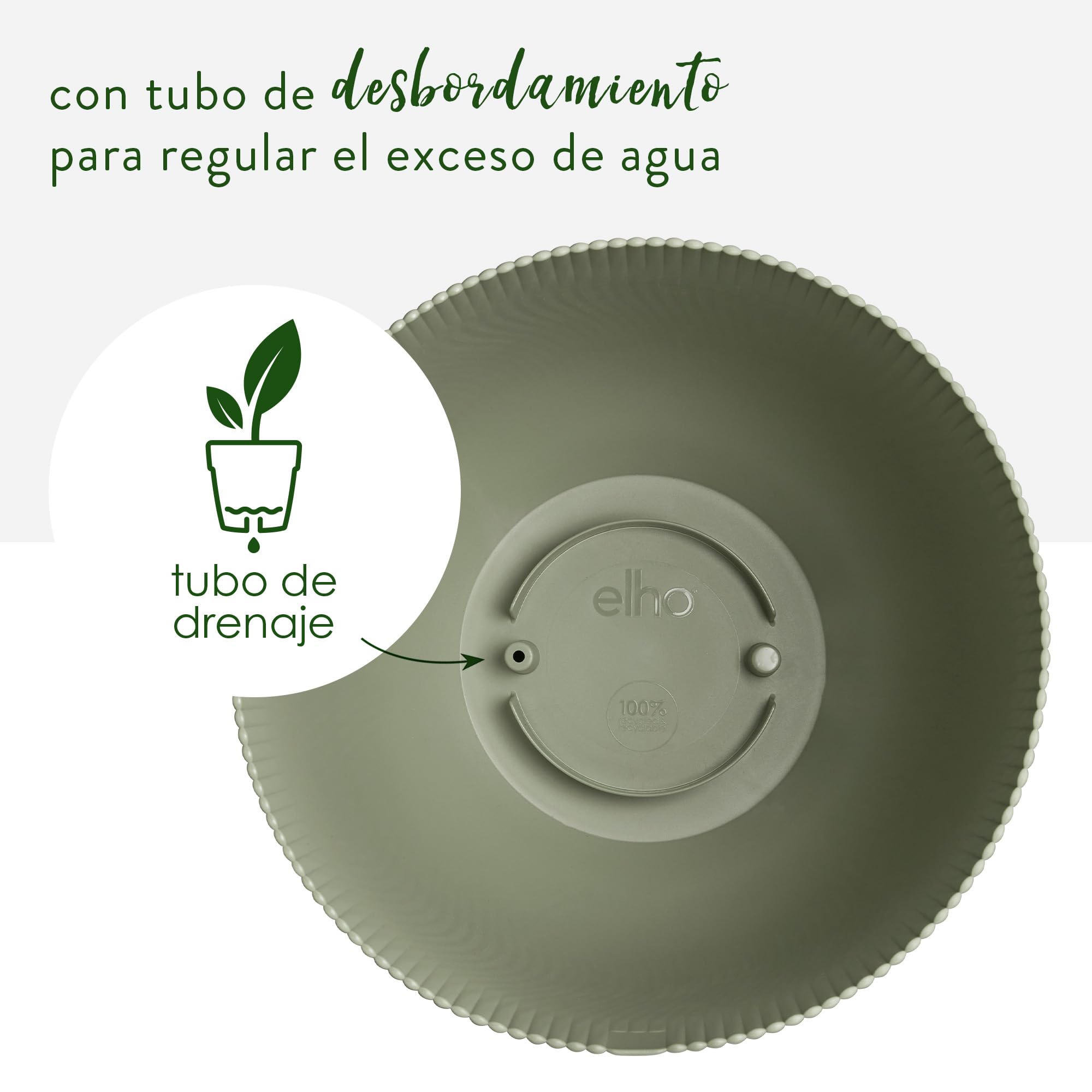 Elho Sereh Round 60cm Maceta - Nordic Green | ∅ 59 x 50.6 cm | Macetero por Interior y Exterior | Plástico 100% reciclado