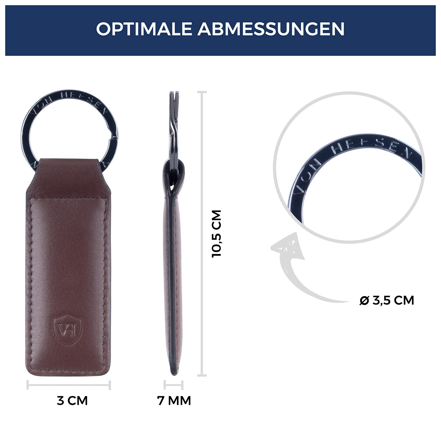 VON HEESEN® Porte-clés en cuir. - Marron - Taille Unique
