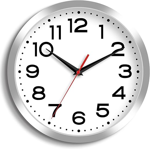 Roymnie Wall Clock Silent Non-Ticking Modern Clock Battery Operated 8 Inch Small Classic Analog Decorative for Kitchen, Bathroom, Office, Bedroom, Home(Silver)