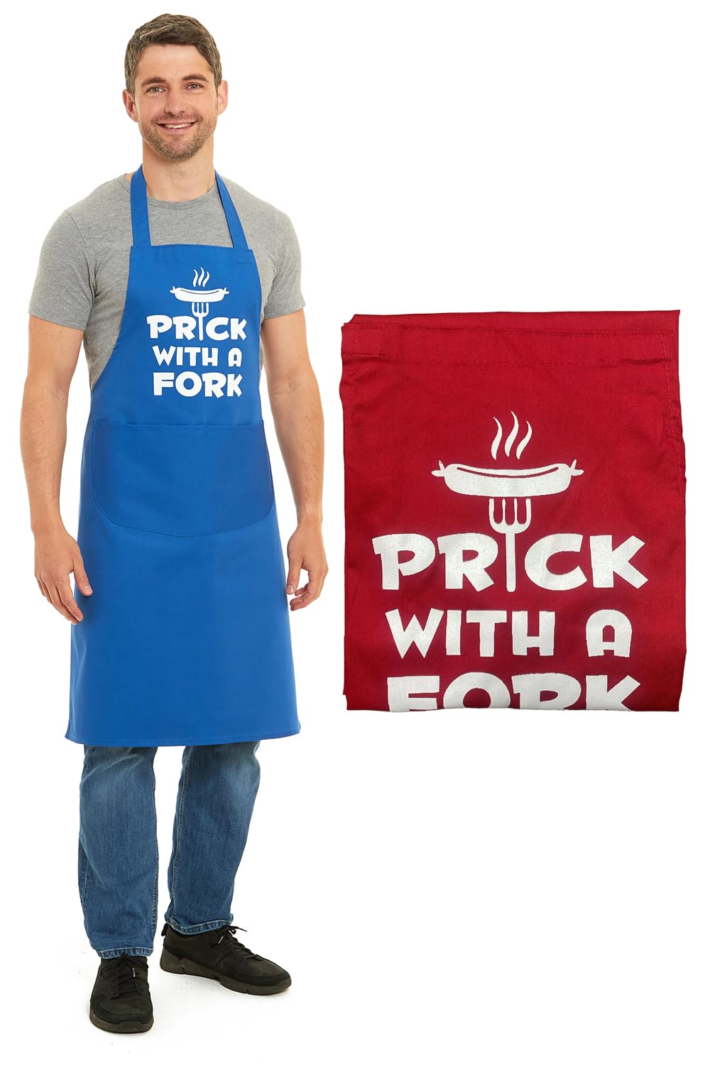 Tesmark Prick With A Fork Barbecue & Butcher Aprons for Men and Women with Pockets, One Size Plain Colour Versatile Novelty Aprons Ideal for Home, Kitchen, BBQ and Professional Use (Red)