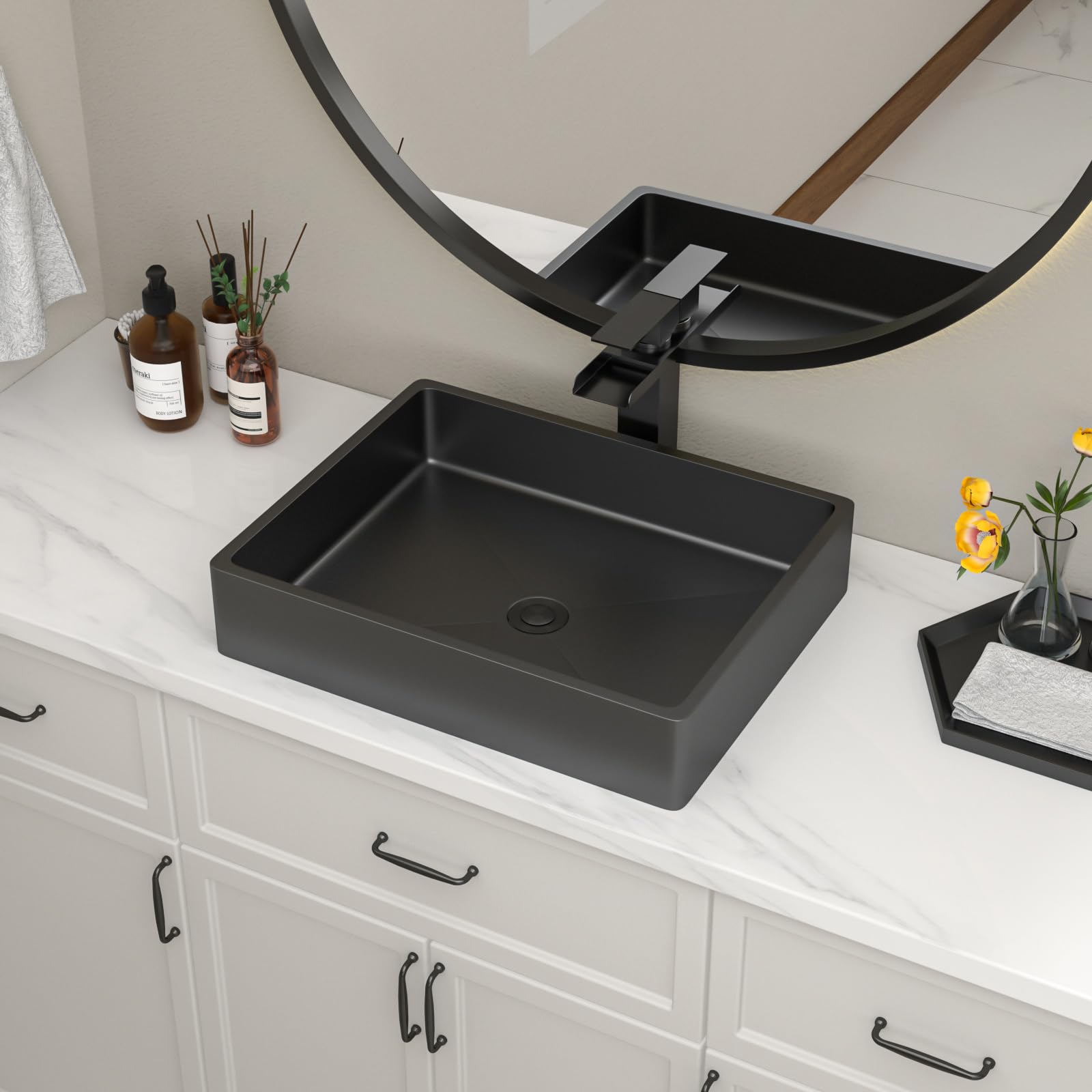 Lofeyo 19x15 black stainless bathroom vessel sink nano titanium finish