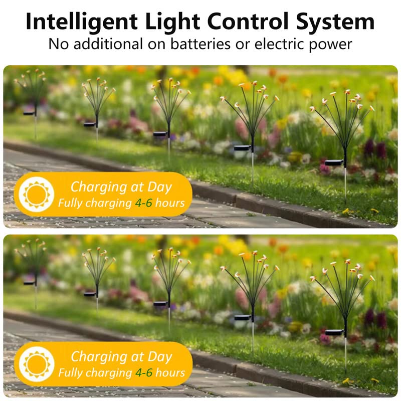 Lerelin Solar Lights Outdoor Garden,Bees Solar Lights 4 Pack 8 LED Light Bulbs Waterproof,Starburst Swaying Firefly Solar Garden Lights for Garden,Yard - Image 3
