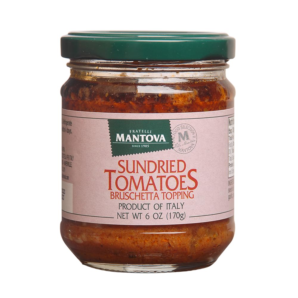 Mantova Sundried Tomatoes Bruschetta Topping 6 Oz. (Pack of 4) Sun-dried tomatoes are a great Italian tradition as a means of preserving the bright taste of summer for the colder months ahead. Perfect topping for traditional bruschetta or over pizza, pasta or as a condiment.
