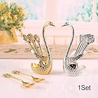 Vista 9 de Juego de cucharas de café de 4.8 pulgadas con soporte, cuchara de cisne y tenedor, cucharas doradas duraderas, estación de café, organizador