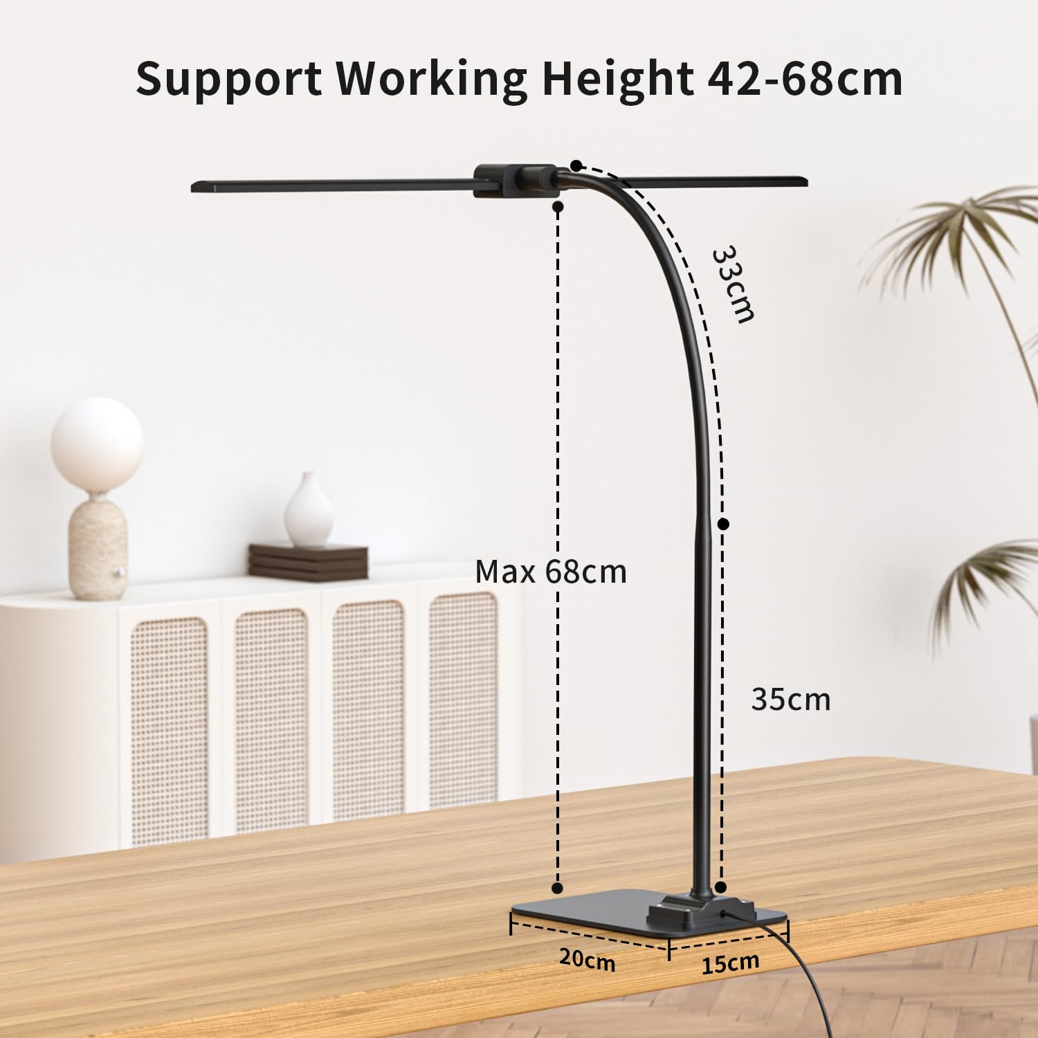 EppieBasic Lampada da Scrivania LED Doppia Testa con Base per Ufficio | Lampada da tavolo regolabile con luce dimmerabile, protezione occhi per monitor PC, illuminazione per studio e casa Nero