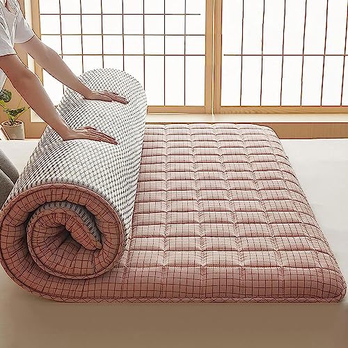 OMKUOSYA Colchón Futón Japonés Acolchado, Colchón Piso Plegable, Rollo Cama Piso Japonés, Futon Plegable-Tatami Japones, Tatami Grueso (Color : Rosado, Tamaño : Twin(90x200cm))