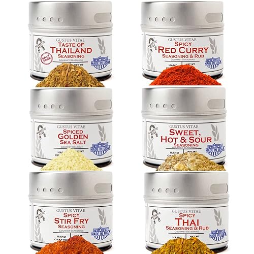 Thai Seasonings Gourmet Set de regalo Tastes of Thailand Mezcla de especias artesanales Paquete de seis Sin OMG, totalmente natural, lote Thai Seasonings Gourmet Set de regalo Tastes of Thailand Mezcla de especias artesanales Paquete de seis Sin OMG, totalmente natural, lote