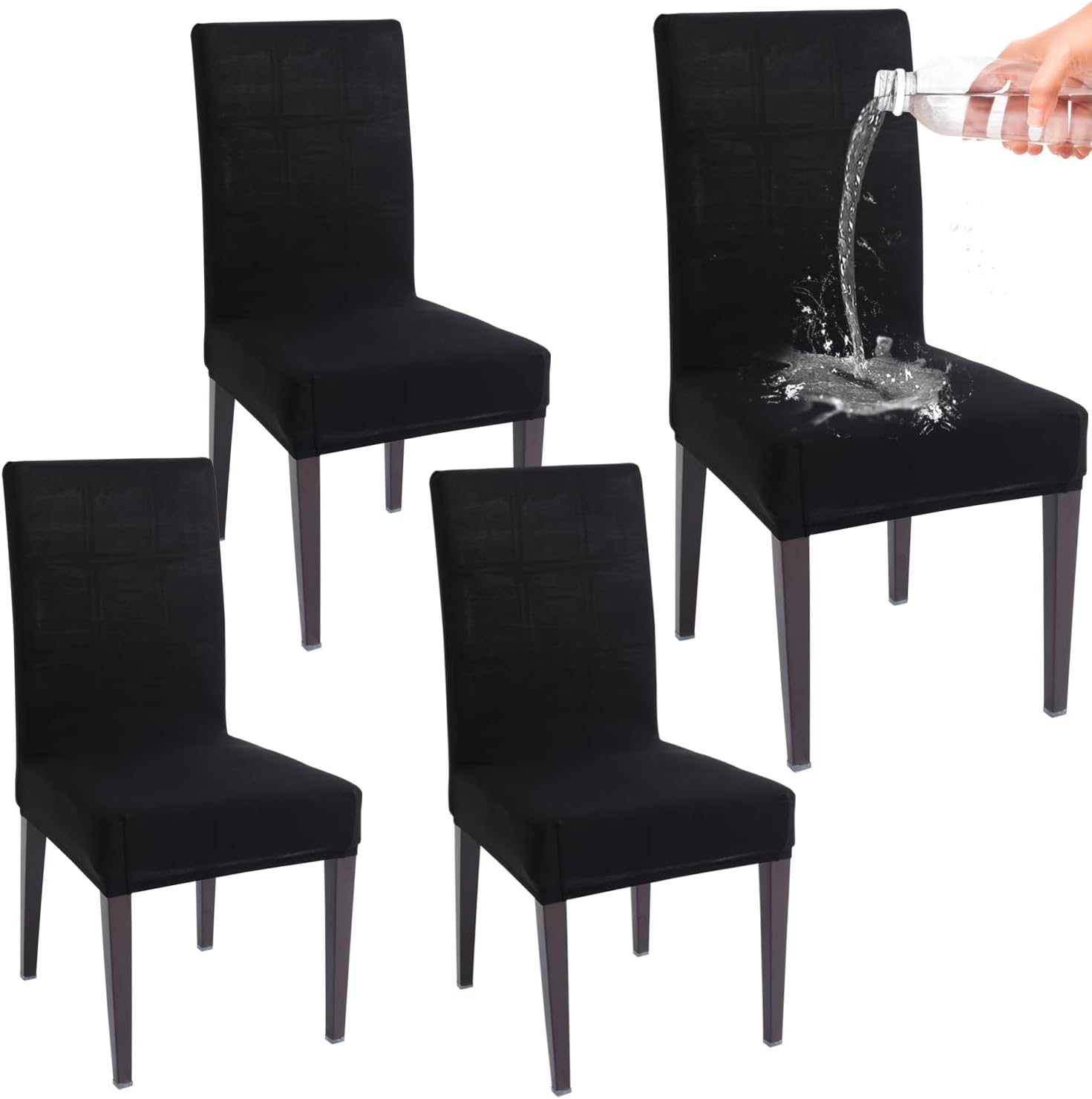 HOKIPO Dining Chair Cover Water-Resistant, Pack of 4, Black (AR-4916-BLK*4)