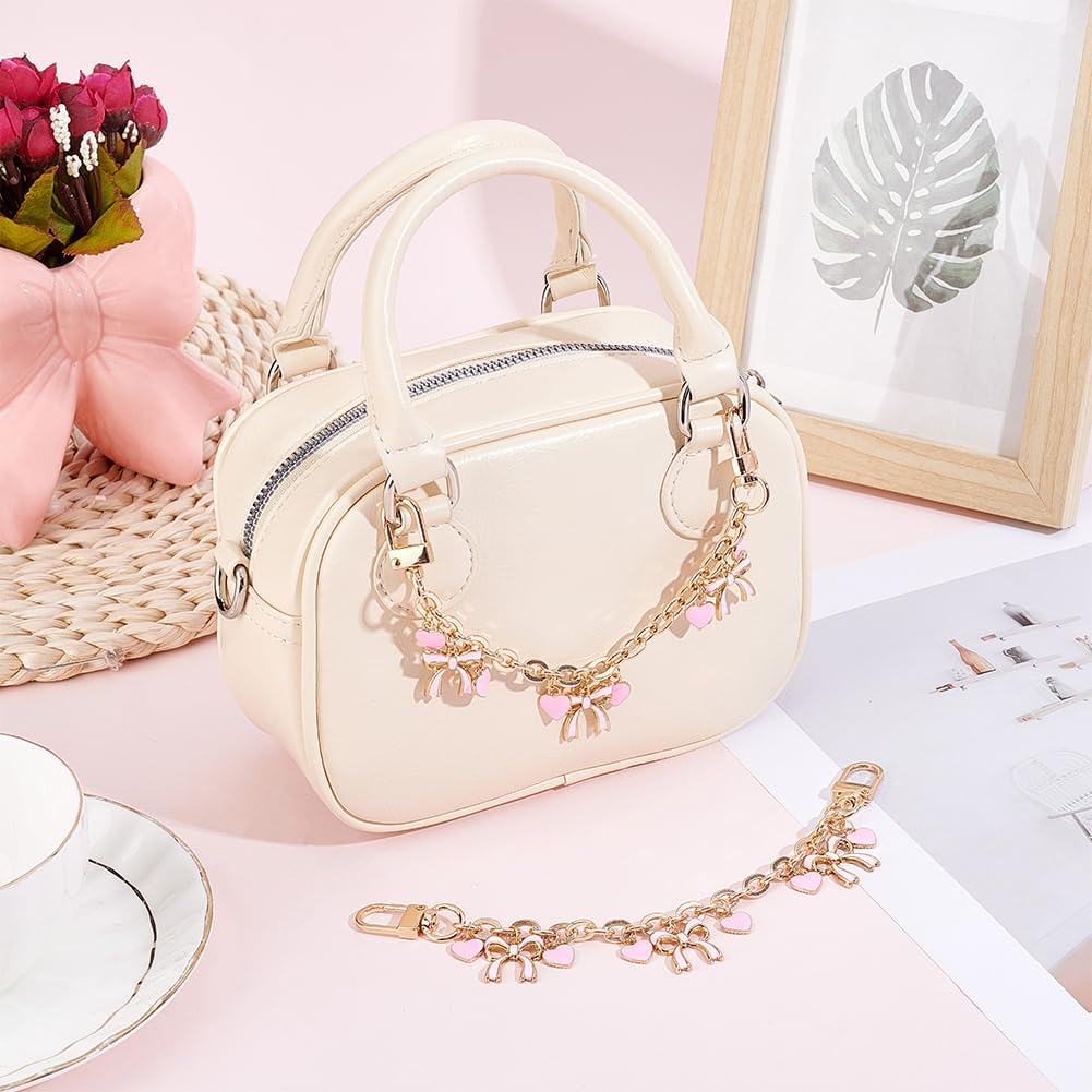 Beebeecraft 2Pcs Bow Purse Chain Strap Gold Bowknot Purse Charm 7.9 Inch Decorative Bag Extender Chain Strap Replacement with Enamel Pink Bowknot for Handbags Clutch Crossbody Shoulder Bags Wallets - Image 4