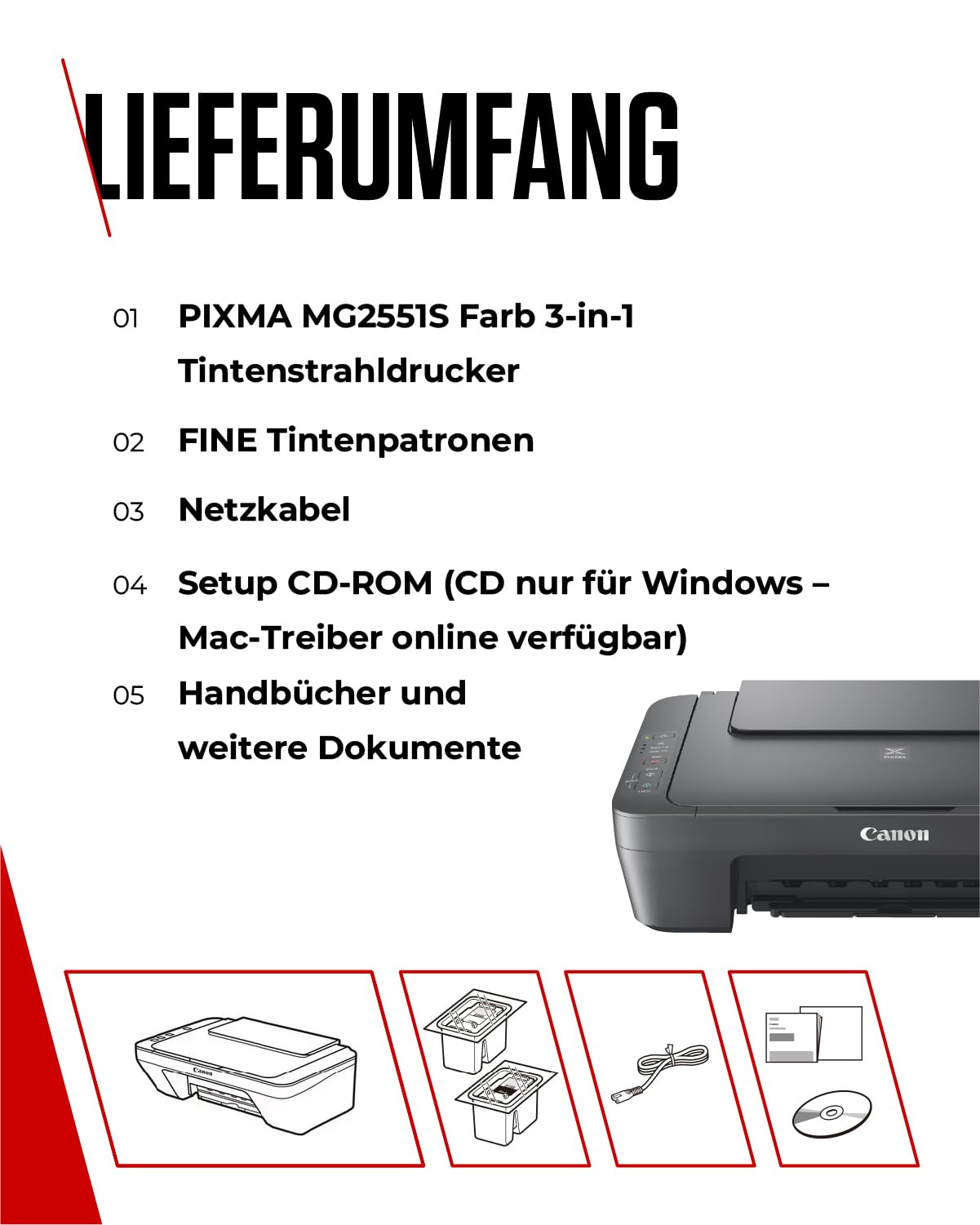 Canon MG2551S Serie – All-in-One A4-Drucker, Kopierer & Scanner für den Heimgebrauch | USB-Verbindung | Energiesparender Canon Drucker für Zuhause