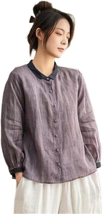 Womens Vintage Shirt Spring Summer Casual Chinese Loose Chinese Top