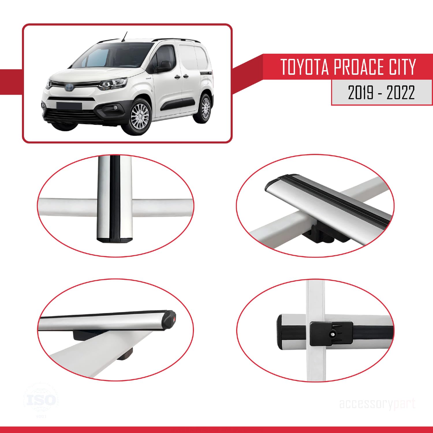 Barres De Toit ACE-3 Pour Toyota Proace City 2019-2025 | Gris Aluminium | 2 Barres | Pour Modèles SANS Barres De Toit D'origine