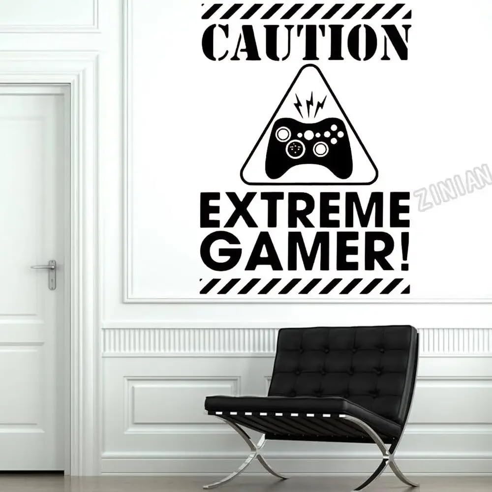 Caution Gamer Wall Sticker Decor Door Vinyl Wall Decal for Boys Room Modern Bedroom Decoration 30x42cm