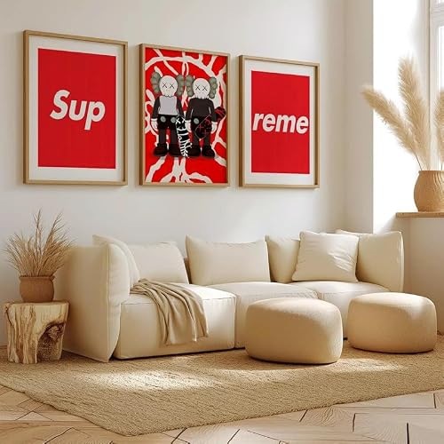 Pixie Posters Multi Colour Hypebeast Modern Wall Art Set Of 3 Red Frameless Posters (A2 Size 42Cmx59.4cm)