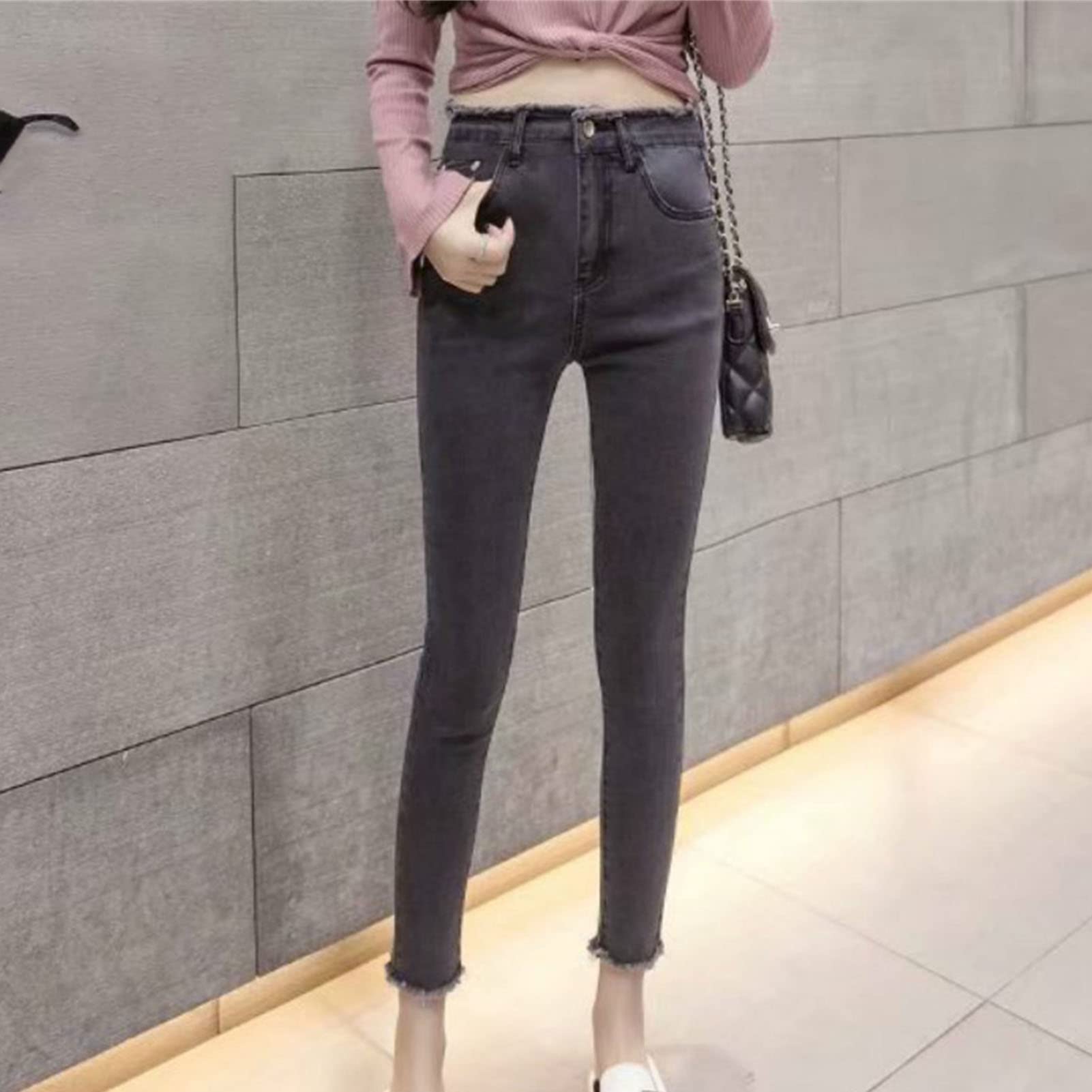 Maiyifu-GJ Women's High Waisted Destroyed Raw Hem Jeans Skinny Boyfriend Ankle Denim Pants Casual Slim Pencil Jean Trouser (Dark Grey,31)