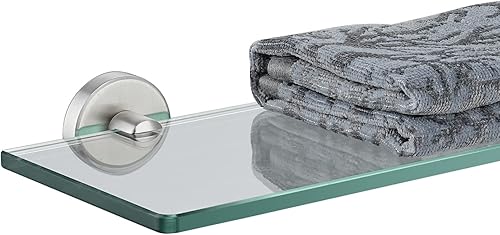 JQK TGS101L20-BN - Estante de vidrio templado para ducha de 20 x 5 pulgadas, acero inoxidable 304 con acabado cepillado, montaje en pared