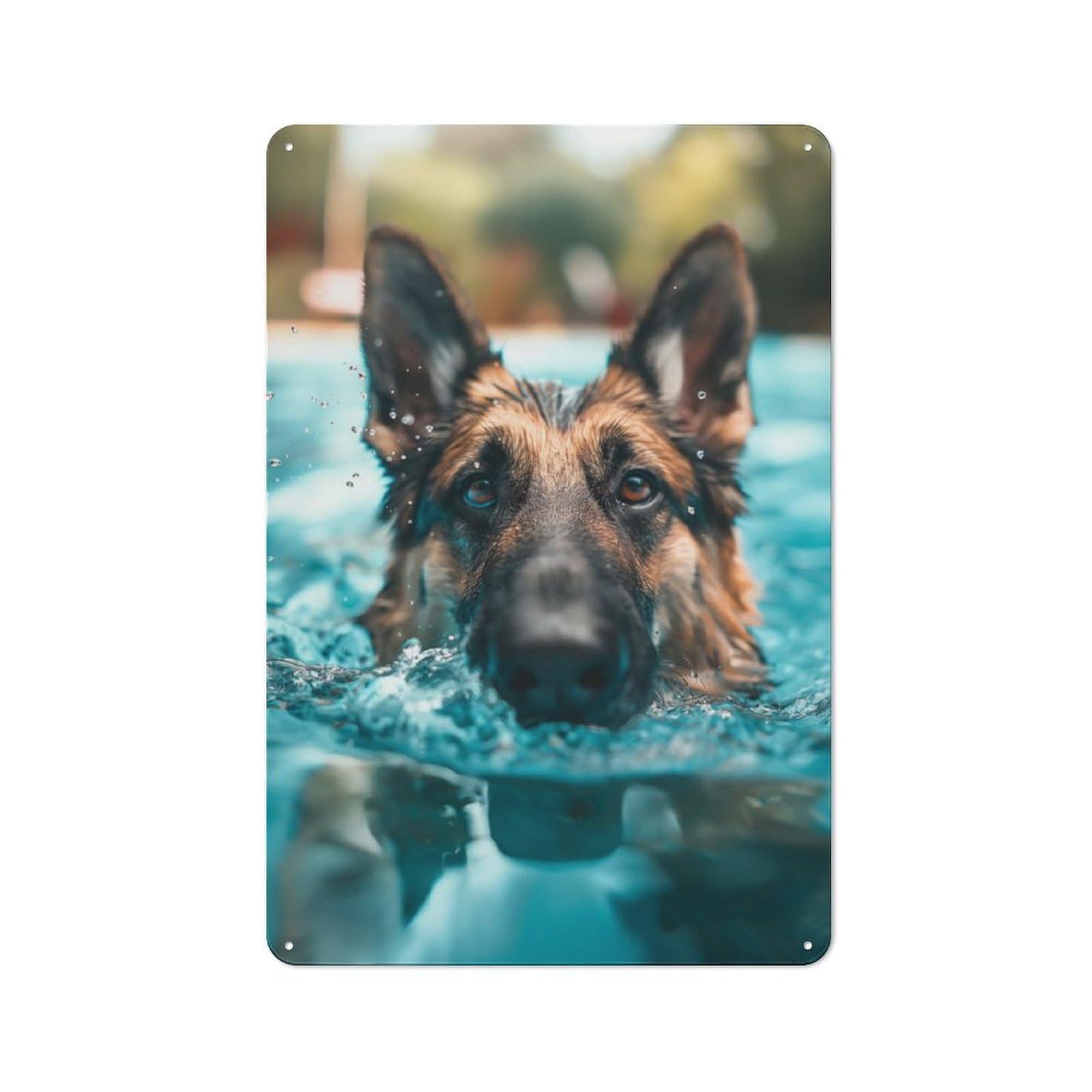 Junmoney German Shepherd Pool Sunny Classic Metal Wall Decor 30X20cm, Metal Wall Plaque For Office, Study, Studio Or Hallway