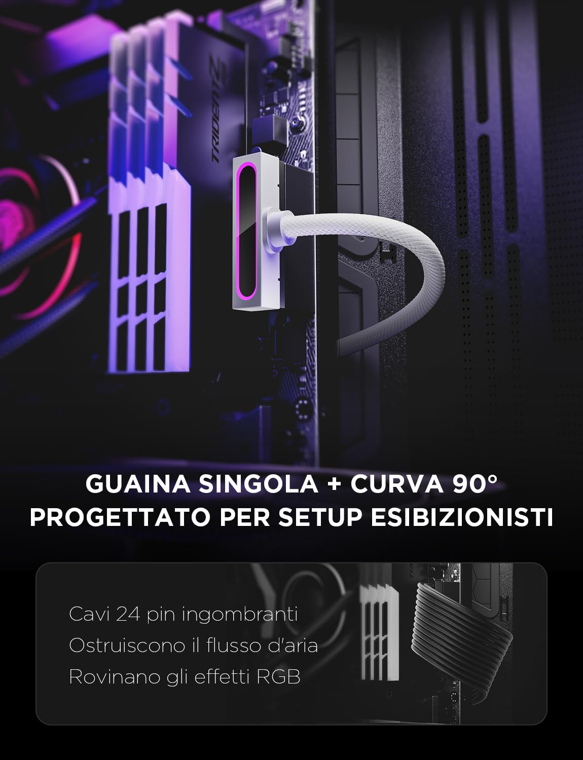 AsiaHorse Hydrus 24-Pin ATX Cavo di prolunga, PSU Motherboard Power Cable, 18AWG Sleeved 5V 3-Pin ARGB Sync - Bianco