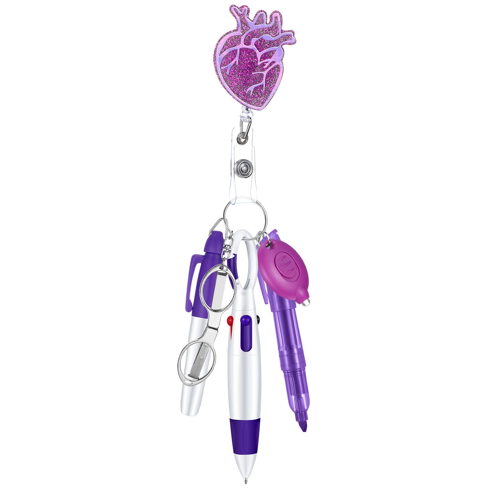 Motipuns 6 Pcs Nurse Badge Accessories Includes Heart Badge Reel Holder Permanent Marker Pen Retractable Ball Pen Foldable Scissors Acrylic LED