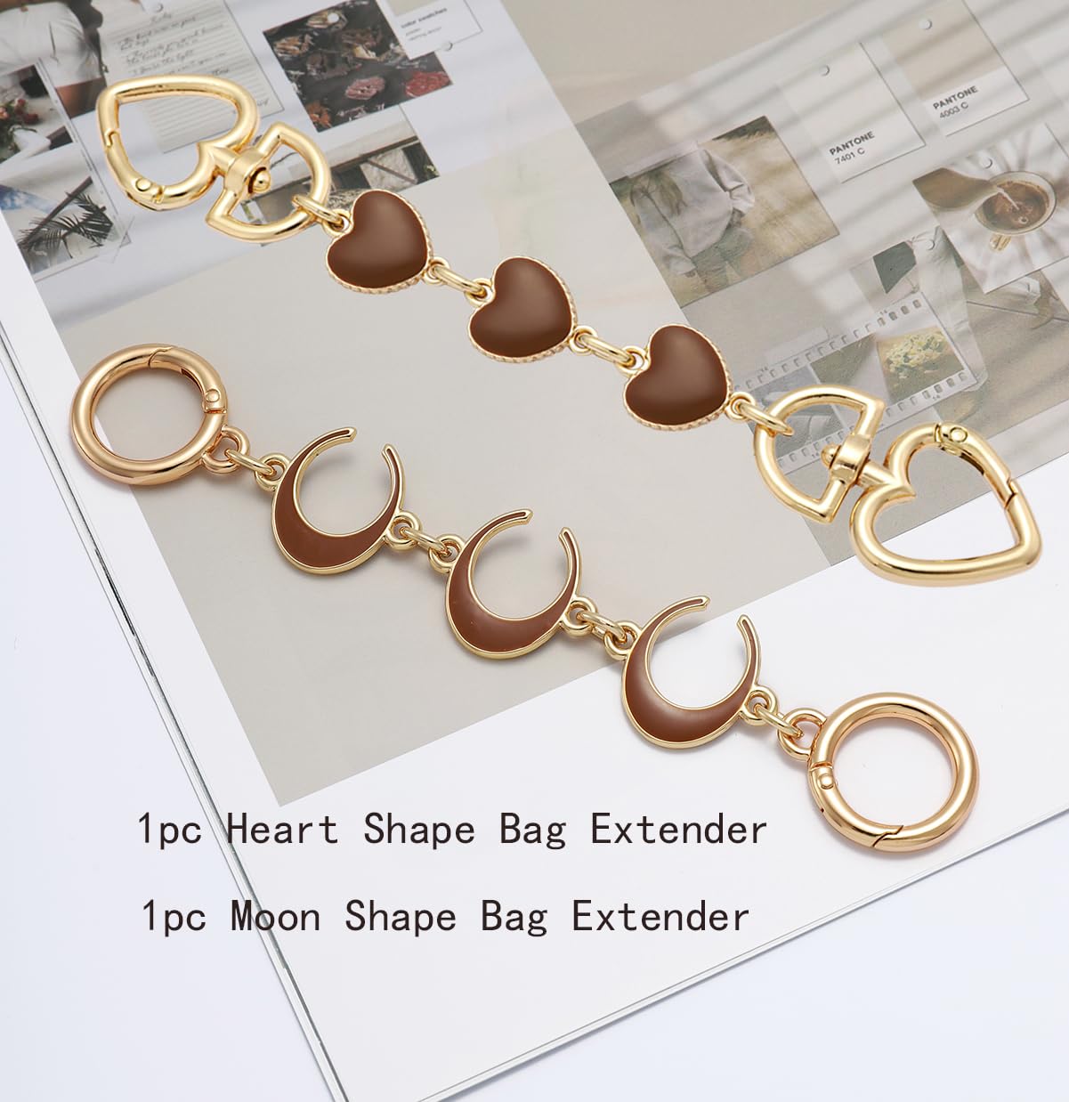 Anbys 2Pcs Bag Extender Chain Purse Strap Extender for Handbags Purse Extender Chain Purse Strap Replacement Accessories Bag Charms (Coffee Heart/Moon)