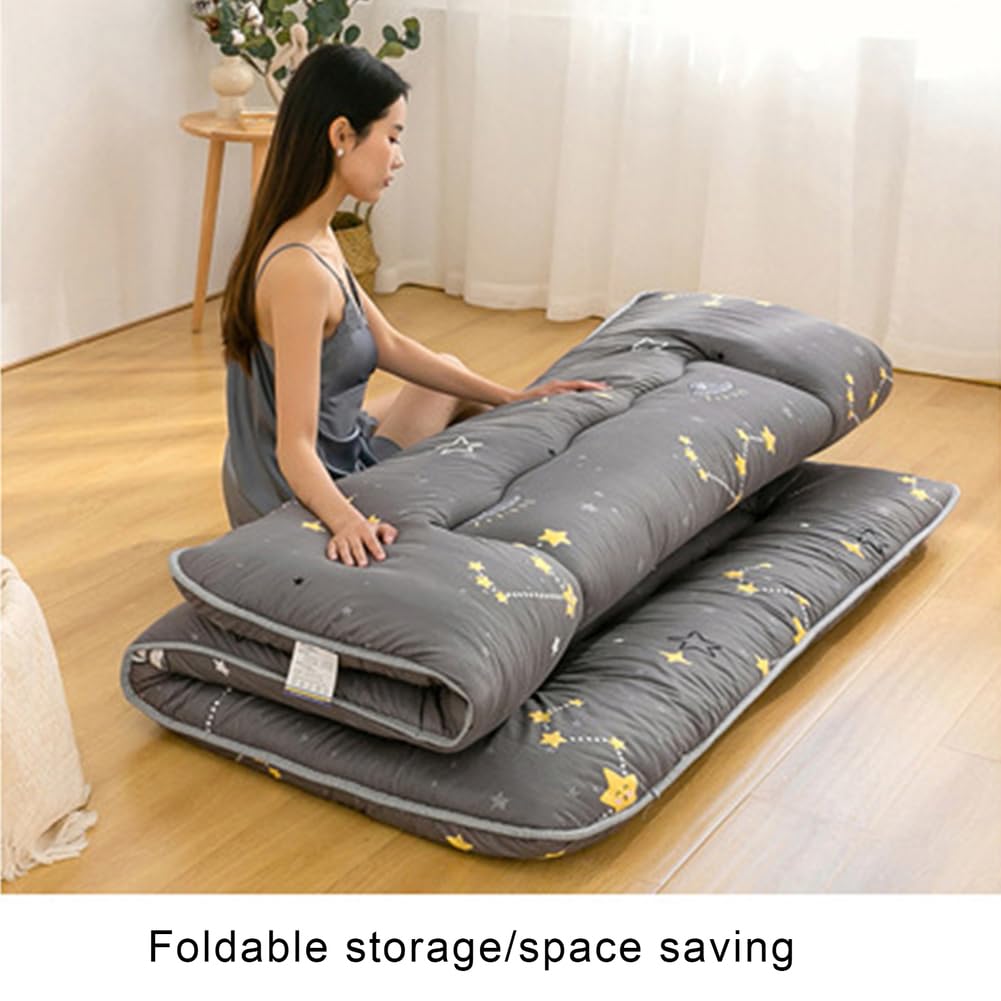 Japoński materac podłogowy Futon Materac 4" Szary Tatami Mata Wypełniona Pianka Pamięciowa, Składany i Przenośny Leżak Kempingowy,M,10x90x200cm(35x79in)