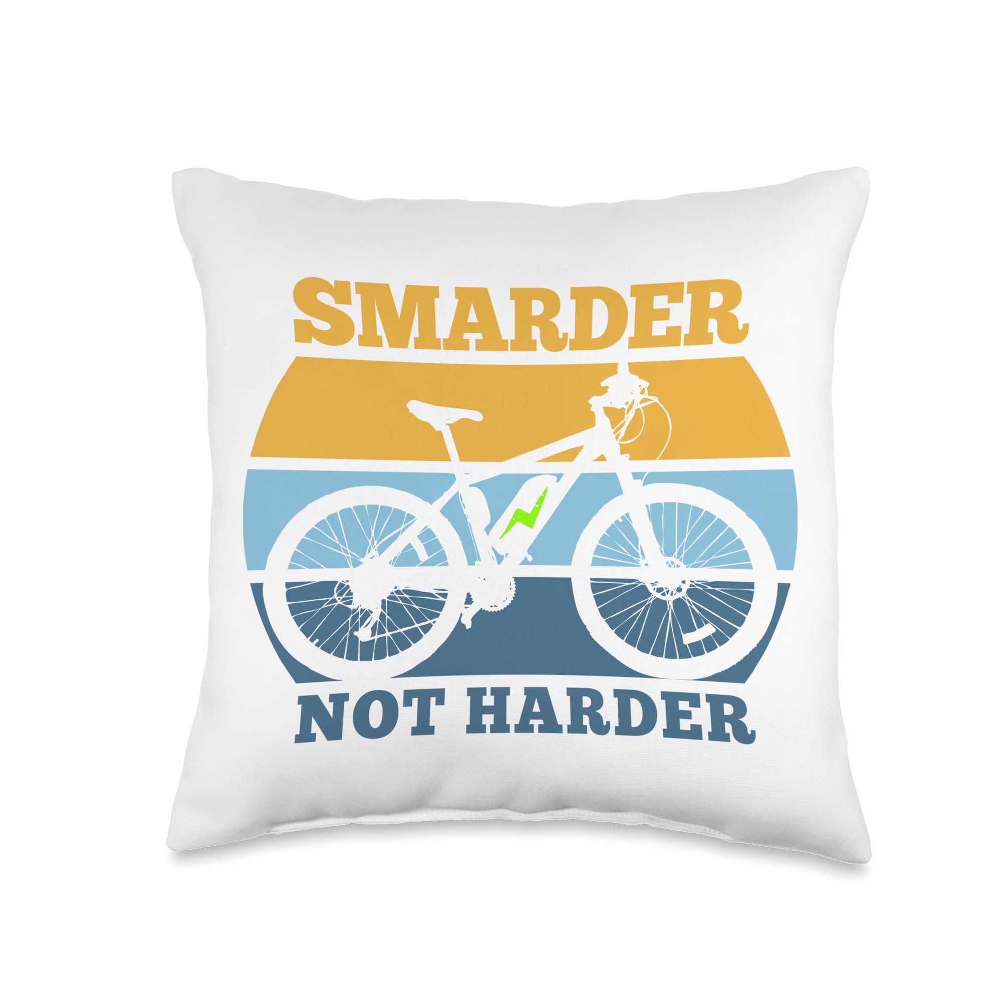 Smarder Not Harder Funny Ebike-Smarter Bicycle Throw Pillow, 16x16, Multicolor