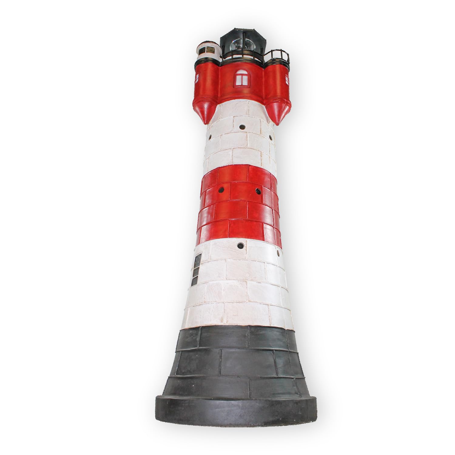 Leuchtturm Roter Sand mit Solar Beleuchtung Rundum Leuchtfeuer Maritime Deko Gartendeko Deko Leuchtturm Verschiedene Größen (80 cm)