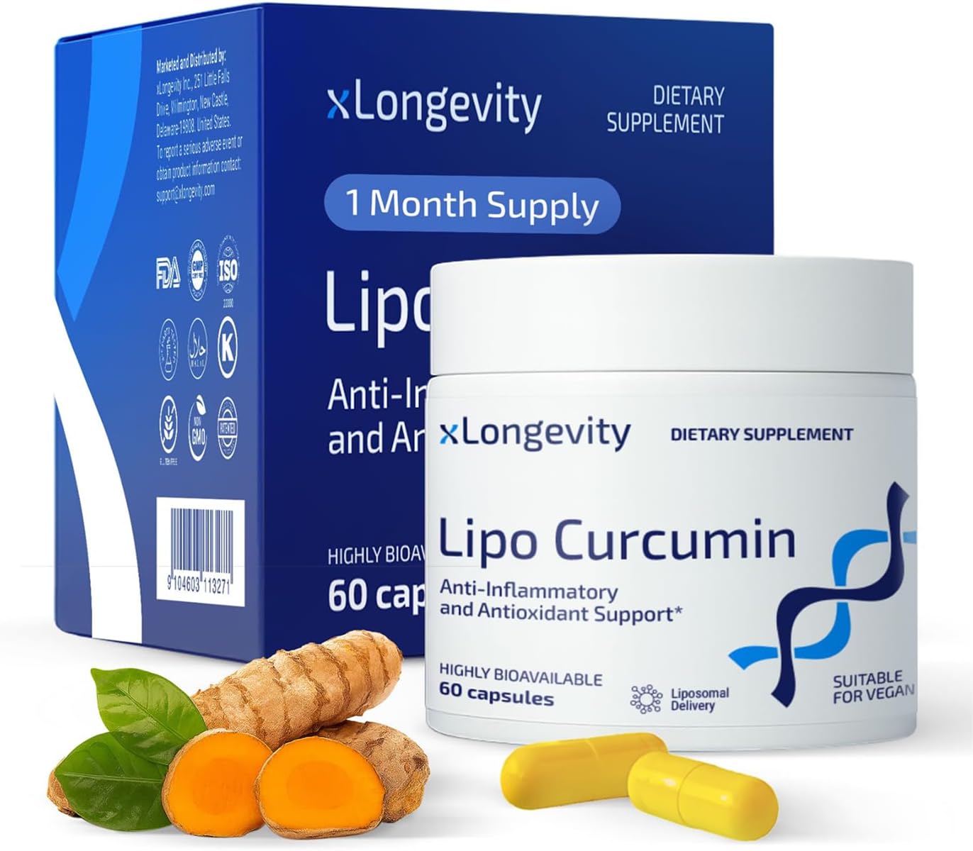 Lipo Curcumin 60 Capsules, Helps reduce inflammation, digestion, Joints