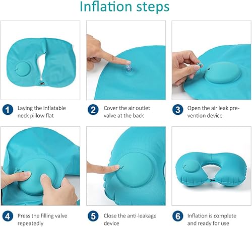 Miniatura 6 de 2 almohadas inflables de viaje, almohada inflable ajustable para el cuello, almohada inflable rápida portátil en forma de U con máscara de ojos,