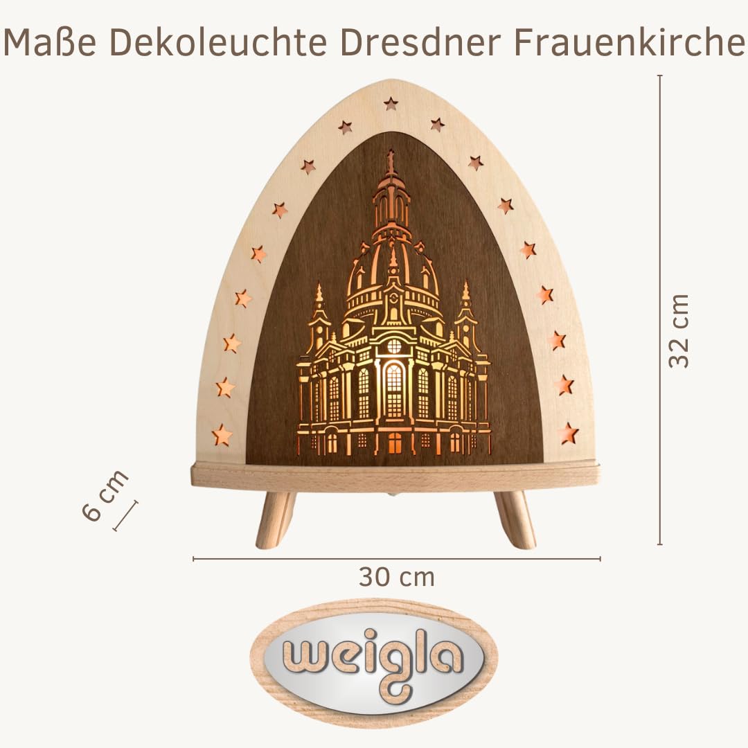 weigla - LED Dekoleuchte Dresdner Frauenkirche I Erzgebirge I Holz | Weihnachtsdeko I Fensterdeko innen I festliche Weihnachtsbeleuchtung