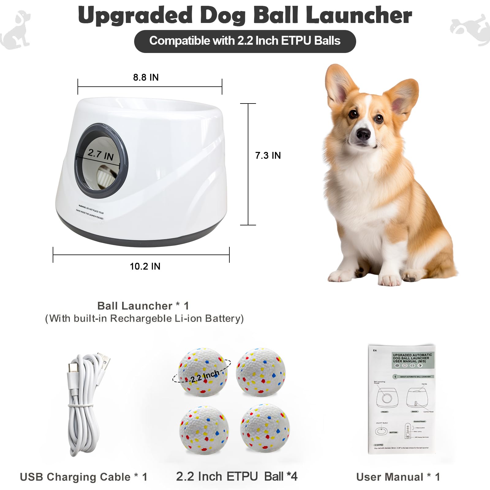 MEKAPLE Lanceur de balles Automatique pour Chien, Lanceur de balles interactif amélioré pour Chiens de Petite Taille, Distance réglable, Jouets stimulants mentaux pour Chien avec 4 balles en