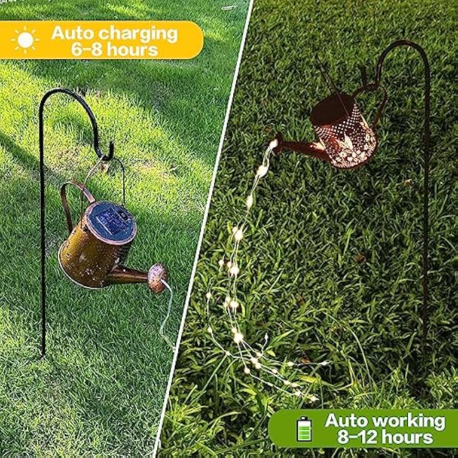Solar Watering Can Outdoor Lights Garden Decor,Hummingbird Hanging Lantern Waterproof Landscape Lights Outside Decoration for Yard Porch Patio Pathway Gardening Gifts(with 32 inch Shepherd Hook)