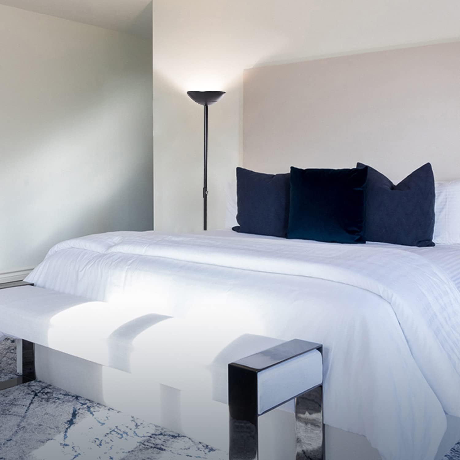 Brightech SkyLite LED Floor lamp, Torchiere Super Bright Floor Lamp for Living Rooms & Offices - 3 Way Dimmable Tall Torch Lamp, High Lumen Standing Pole Lamp for Bedroom Reading - Black