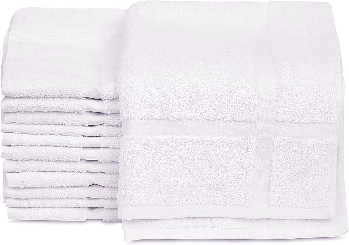 Paquete de 12 Nuevas Mezclas de Algodón Blanco Económico Toallas de Baño de Hotel (18x25 Pulgadas) Ligeras de Secado Rápido y Lavables a Máquina - Artículos de Hotel Toallas de Baño de Ducha