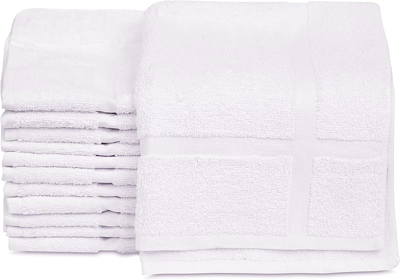 Paquete de 12 Nuevas Mezclas de Algodón Blanco Económico Toallas de Baño de Hotel (18x25 Pulgadas) Ligeras de Secado Rápido y Lavables a Máquina - Artículos de Hotel Toallas de Baño de Ducha