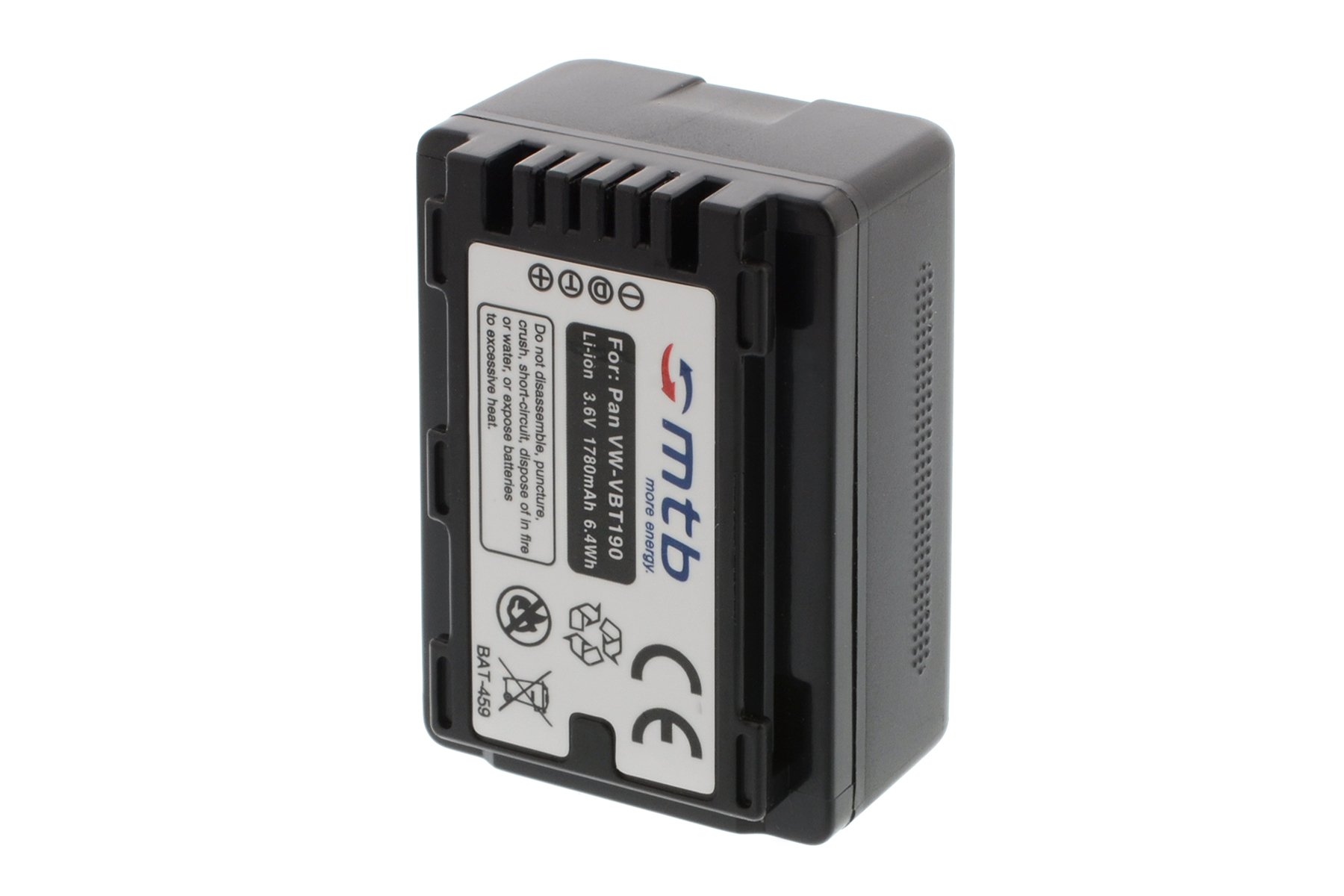 Ersatz-Akku VW-VBT190 kompatibel mit Panasonic HC-V130, V160, 270, 380, V727... s. Liste! [3.6V - 1780mAh - Li-Ion - mit Infochip, Restlaufanzeige unterstützt]