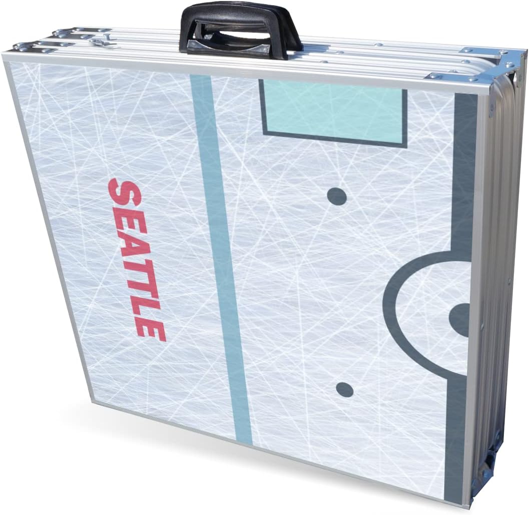 PARTYPONG 8-Foot Folding Portable Pong Table w/Optional Cup Holes & LED Lights - Seattle Hockey Rink (Choose Your Model)