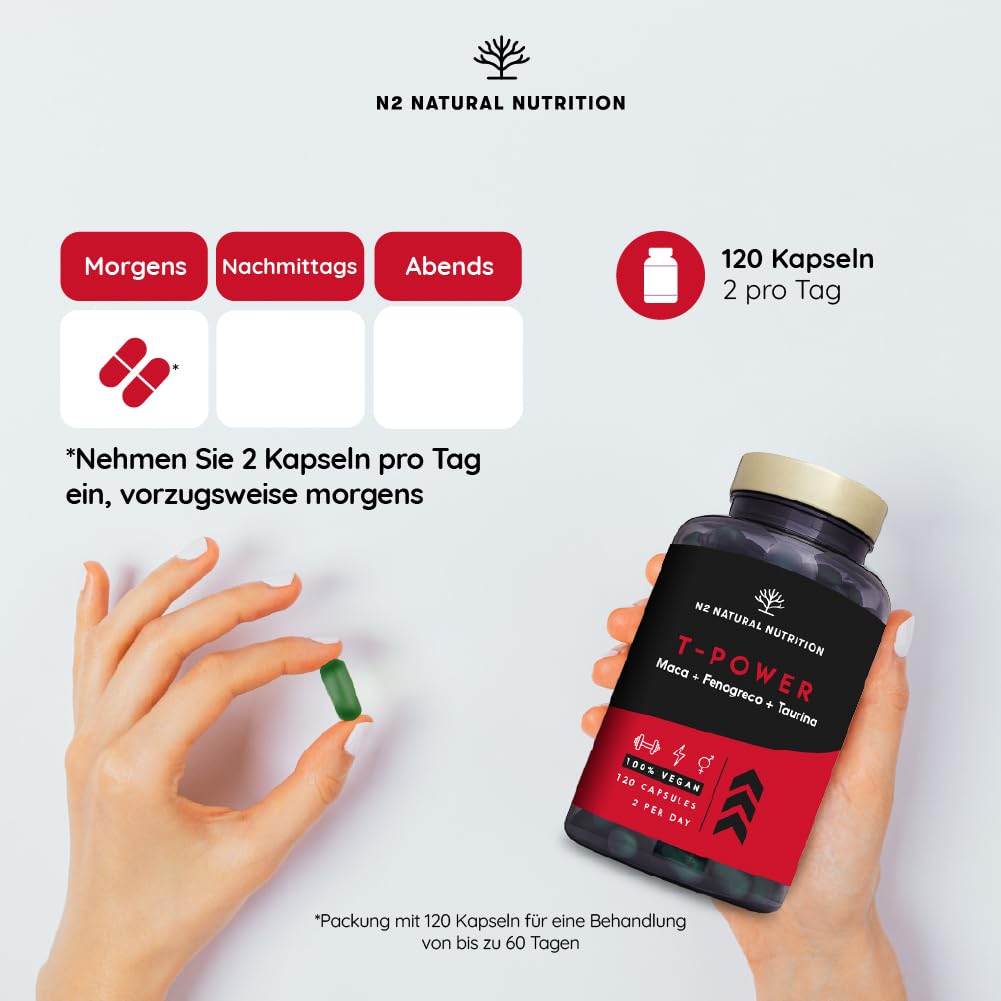 T-Power Natürliche Ergänzung. 120 Vegane Kapseln. N2 Natural Nutrition
